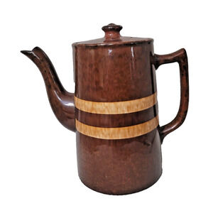 Ellgreave Pottery Coffee Pot Striped Marble Glaze 1950s Brown Tall Tea Kettle